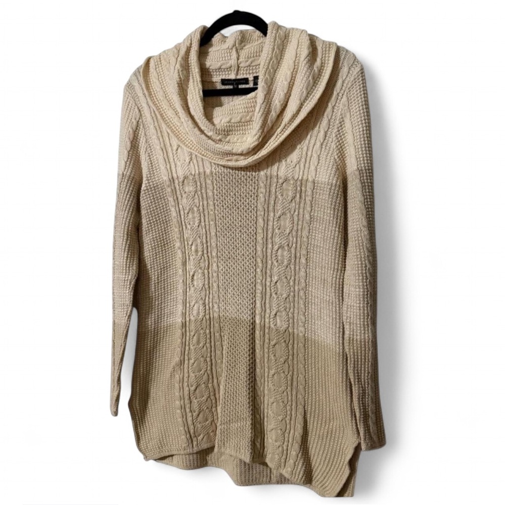 **SOLD** Jeanne Pierre Neutral Color Block Cowl Neck Tunic Sweater - Medium - Picture 3 of 8